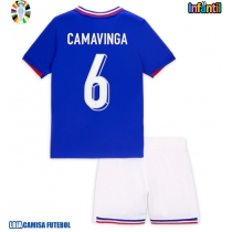 Camisa de Futebol França Eduardo Camavinga #6 Equipamento Principal Infantil Europeu 2024 Manga Curta (+ Calças curtas)